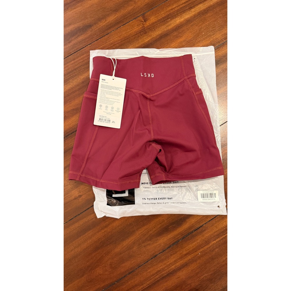 LSKD Elite X-Shorts Dark Cherry 4in High Waisted Shorts XS WTGH00415 NWT NEW - Picture 11 of 16